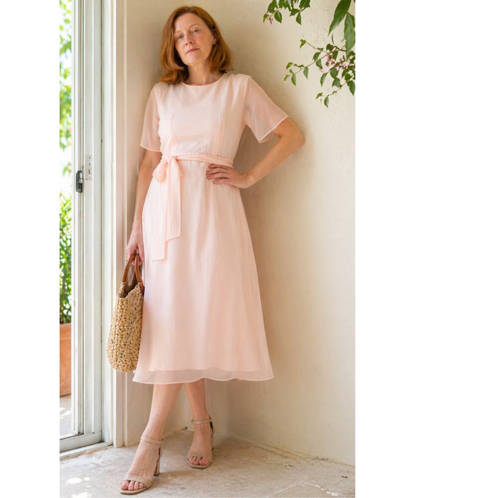 Women's Vintage Dress Peach Romantic Ethereal Coquette  Size Med Flowy